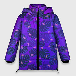 Куртка зимняя женская Неоновый Chill и пальмовые листья, цвет: 3D-черный