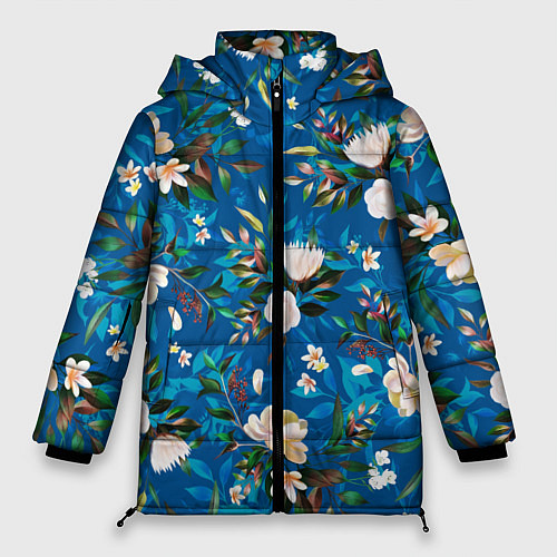 Женская зимняя куртка Цветы Синий Сад / 3D-Красный – фото 1