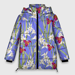 Куртка зимняя женская Цветы Белые Лилии и Красные Тигридии, цвет: 3D-красный