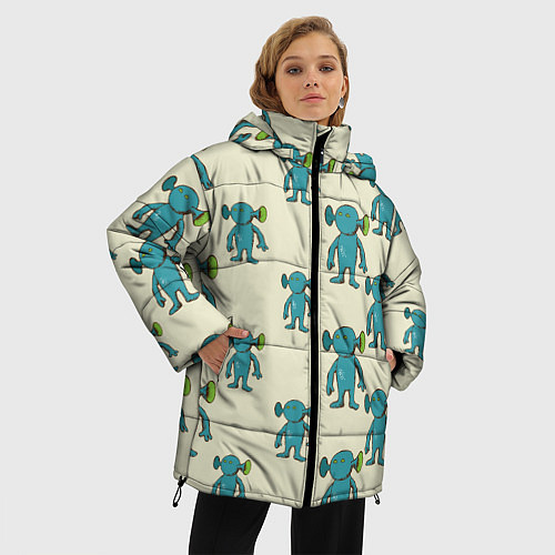 Женская зимняя куртка Милые зеленые человечки / 3D-Черный – фото 3