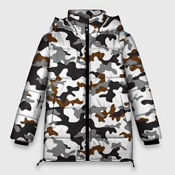 Куртка зимняя женская Камуфляж Чёрно-Белый Camouflage Black-White, цвет: 3D-красный