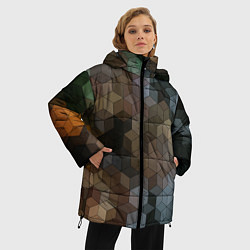 Куртка зимняя женская Геометрический 3D узор в серых и коричневых тонах, цвет: 3D-светло-серый — фото 2