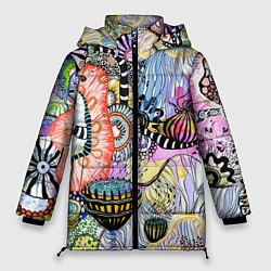 Куртка зимняя женская Подводный цветочно коралловый мир, цвет: 3D-светло-серый