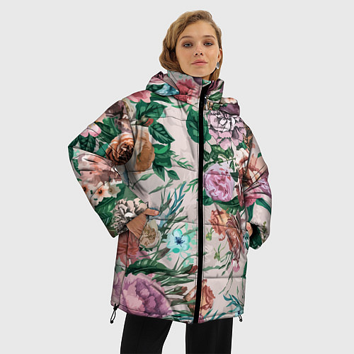 Женская зимняя куртка Color floral pattern Expressionism Summer / 3D-Черный – фото 3