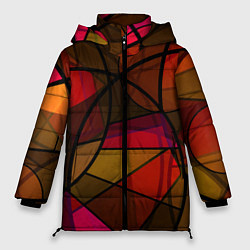 Куртка зимняя женская Абстрактный узор в оранжево-красных тонах, цвет: 3D-красный