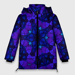Куртка зимняя женская Калейдоскоп -геометрический сине-фиолетовый узор, цвет: 3D-светло-серый