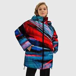 Куртка зимняя женская Неоновые прерывающиеся линии - Красный и голубой, цвет: 3D-красный — фото 2
