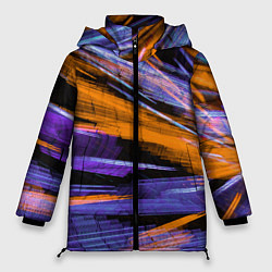 Куртка зимняя женская Неоновые прерывающиеся линии - Оранжевый и фиолето, цвет: 3D-черный