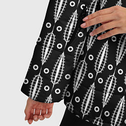 Куртка зимняя женская Черно-белый современный модный узор листья, цвет: 3D-светло-серый — фото 2