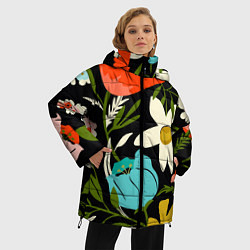Куртка зимняя женская Яркие цветы на фоне тёмной летней ночи, цвет: 3D-красный — фото 2