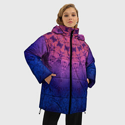 Куртка зимняя женская Розово-синий круглый орнамент калейдоскоп, цвет: 3D-красный — фото 2
