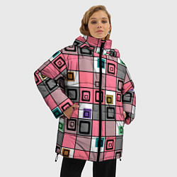Куртка зимняя женская Розовый геометрический узор Geometric shapes, цвет: 3D-черный — фото 2