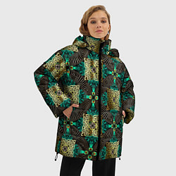 Куртка зимняя женская Золотые и зеленые квадраты абстракция, цвет: 3D-черный — фото 2