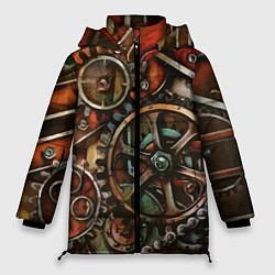 Куртка зимняя женская Механистическая композиция с шестерёнками и цепью, цвет: 3D-светло-серый