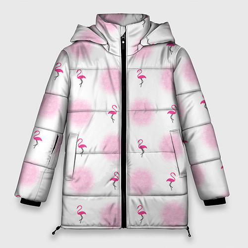 Женская зимняя куртка Фламинго и круги на белом фоне / 3D-Светло-серый – фото 1