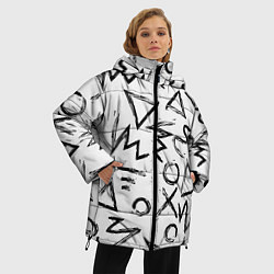 Куртка зимняя женская Крестики, Нолики и Треугольники Нарисованные Кисть, цвет: 3D-красный — фото 2