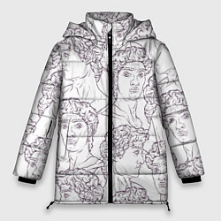 Куртка зимняя женская Узор Рисунок статуи Давида Микеланджело, цвет: 3D-красный