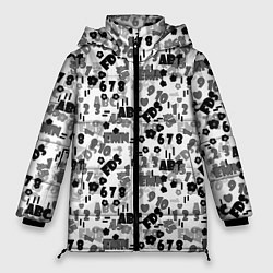 Куртка зимняя женская Black and white alphabet and numbers, цвет: 3D-светло-серый