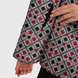 Куртка зимняя женская Красный, черный квадраты на гранжевом сером, цвет: 3D-черный — фото 2