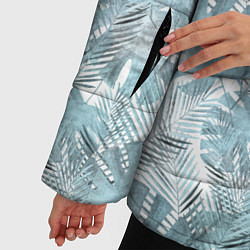 Куртка зимняя женская Голубые листья пальмы на белом, цвет: 3D-светло-серый — фото 2