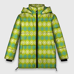 Куртка зимняя женская Зеленые и белые кружки, цвет: 3D-красный