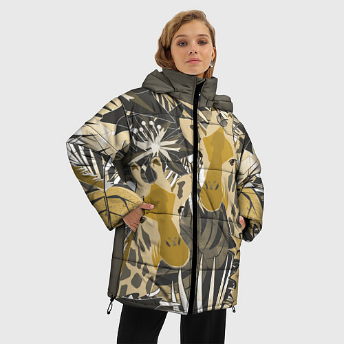Женская зимняя куртка Жирафы в тропиках / 3D-Черный – фото 3