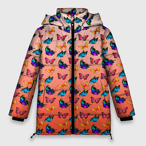 Женская зимняя куртка Яркие и необычные бабочки / 3D-Красный – фото 1