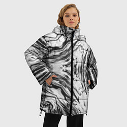 Куртка зимняя женская Черно-белый абстрактный узор Трио, цвет: 3D-красный — фото 2