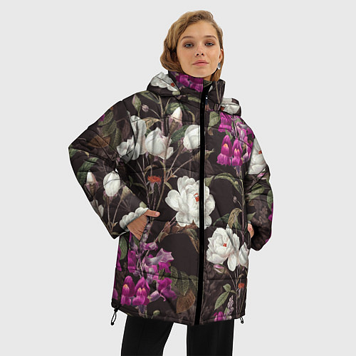 Женская зимняя куртка Цветы Ночные Розы / 3D-Черный – фото 3
