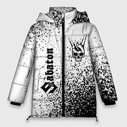 Куртка зимняя женская Sabaton и рок символ на светлом фоне, цвет: 3D-черный