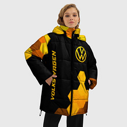 Куртка зимняя женская Volkswagen - gold gradient: символ и надпись верти, цвет: 3D-черный — фото 2