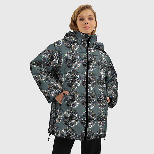 Женская зимняя куртка Бриллианты - текстура / 3D-Черный – фото 3