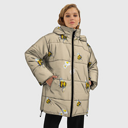 Куртка зимняя женская Цветы Ромашки и Пчёлы, цвет: 3D-черный — фото 2