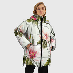 Куртка зимняя женская Цветы Нарисованные Магнолии, цвет: 3D-светло-серый — фото 2