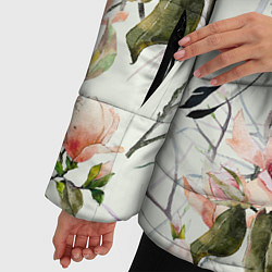 Куртка зимняя женская Цветы Нарисованные Магнолии и Птицы, цвет: 3D-красный — фото 2