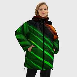 Куртка зимняя женская Абстрактные зелёные и оранжевые поверхности, цвет: 3D-красный — фото 2