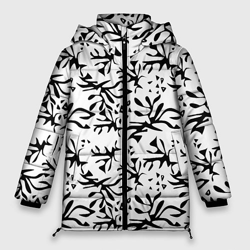 Женская зимняя куртка Черно белый абстрактный модный узор / 3D-Светло-серый – фото 1