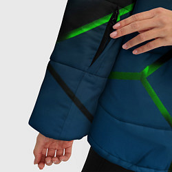 Куртка зимняя женская Разлом зеленых неоновых плит - геометрия, цвет: 3D-красный — фото 2