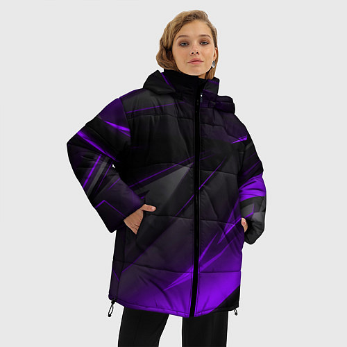 Женская зимняя куртка Черно-фиолетовая геометрическая абстракция / 3D-Черный – фото 3