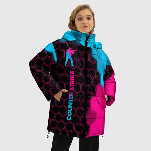 Женская зимняя куртка Counter Strike - neon gradient: по-вертикали / 3D-Черный – фото 3