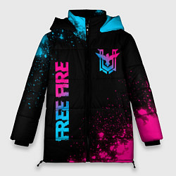 Куртка зимняя женская Free Fire - neon gradient: символ и надпись вертик, цвет: 3D-черный