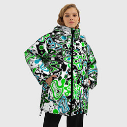 Куртка зимняя женская Зелено-голубой абстрактный узор, цвет: 3D-красный — фото 2