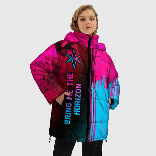 Женская зимняя куртка Bring Me the Horizon - neon gradient: по-вертикали / 3D-Черный – фото 3
