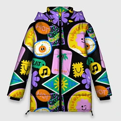 Куртка зимняя женская Летние наклейки pop-art паттерн, цвет: 3D-светло-серый