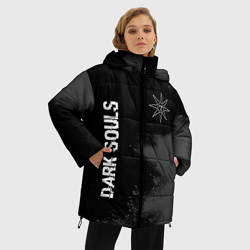 Женская зимняя куртка Dark Souls glitch на темном фоне: символ и надпись / 3D-Черный – фото 3