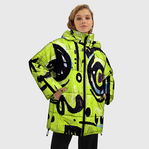 Женская зимняя куртка Уличное творчество - граффити / 3D-Черный – фото 3