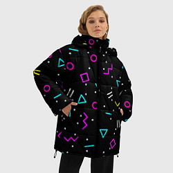 Куртка зимняя женская Colored neon geometric shapes, цвет: 3D-светло-серый — фото 2