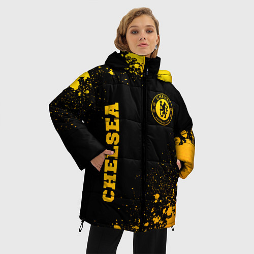 Женская зимняя куртка Chelsea - gold gradient: символ и надпись вертикал / 3D-Черный – фото 3