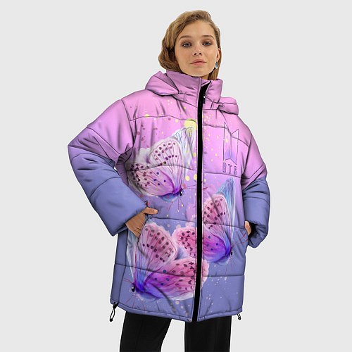 Женская зимняя куртка BTS красивые бабочки / 3D-Черный – фото 3