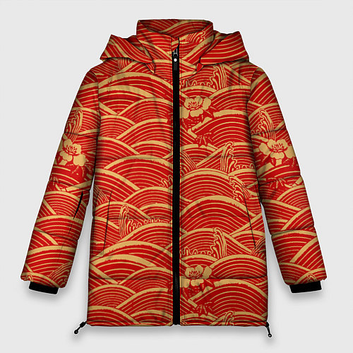 Женская зимняя куртка Китайская иллюстрация волн / 3D-Красный – фото 1